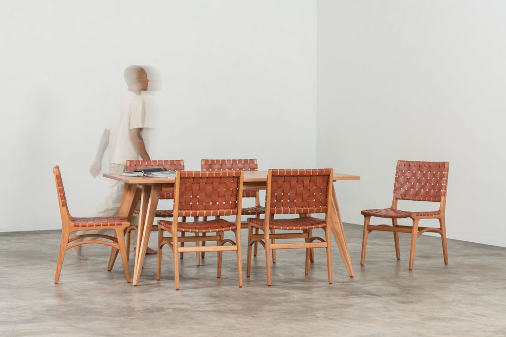 Terracotta Leather Woven | Dining Chair Dining Chair Larkwood Furniture 
