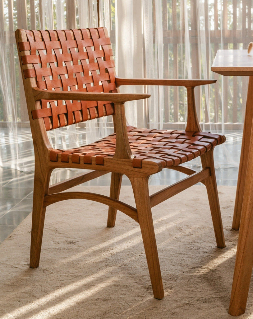 Terracotta Leather Woven | Armchair Dining Chair Larkwood Furniture 