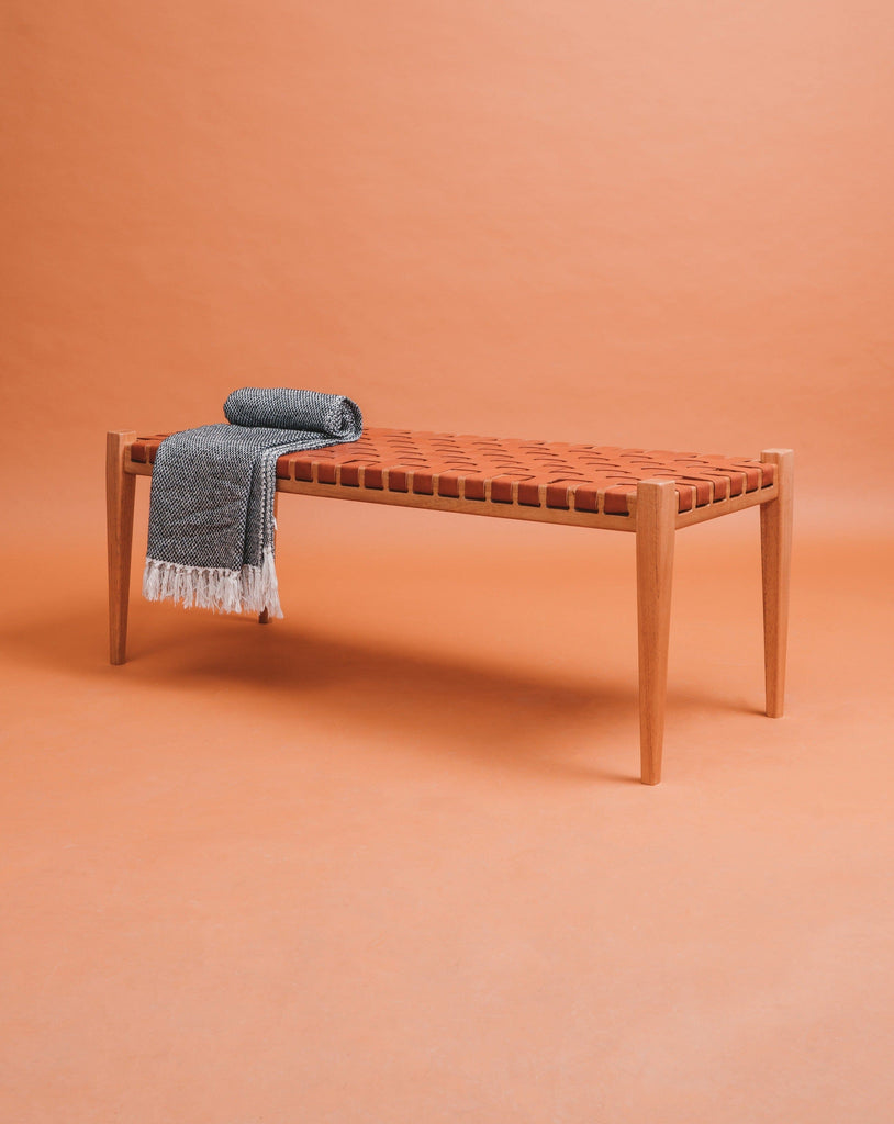 Terracotta Leather Woven | Bench Dining Chair Larkwood Furniture 