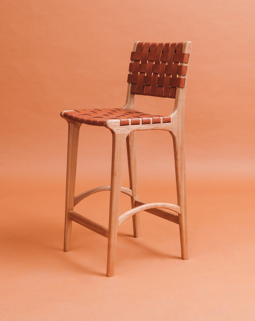 Terracotta Leather Woven | Counter Stool Dining Chair Larkwood Furniture 