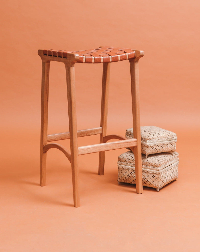 Terracotta Leather Woven | Tan Bar Stool Bar Stool Larkwood Furniture 